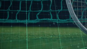 Flat design tennis racket head and ball being shown on green court under digital grid overlay. Sports equipment, recreational, modern, activity, athletic, performance, vibrant - Powered by Shutterstock - Get 15% off with code: PIKWIZARD15