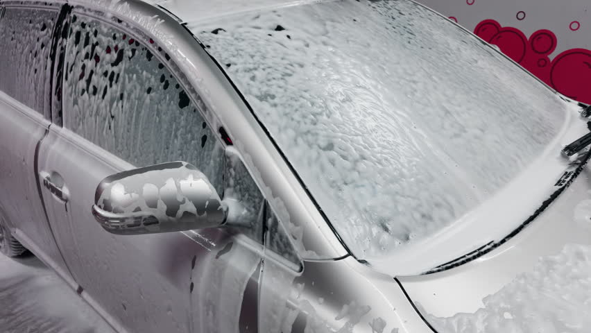 Car Wash Foam Action Effectively Transforming a Vehicle into a Shiny Beauty with Amazing Bubble Suds