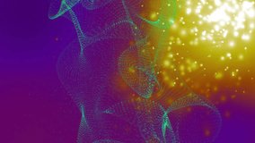 Turquoise mesh flowing through purple to gold gradient scene, scattering glowing star dots. Abstract, digital art, cosmic, vibrant, futuristic, neural, tessellation - Powered by Shutterstock - Get 15% off with code: PIKWIZARD15