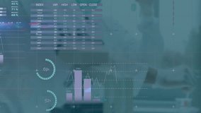 Colleagues reviewing tech dashboard in office, interacting with animated pie charts and line graphs. Analytics, innovation, digital, collaboration, technology, futuristic, data visualization - Powered by Shutterstock - Get 15% off with code: PIKWIZARD15