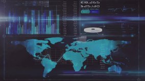 Futuristic finance HUD displaying multi-colored bar chart, price quotes, 3D donut, world map graph. Technology, data visualization, innovation, analytics, digital design, professional, user interface - Powered by Shutterstock - Get 15% off with code: PIKWIZARD15