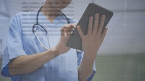 Healthcare clinician holding tablet, displaying digital health dashboard with charts and metrics. Medical, technology, modern, diagnostic, clinical, innovation, healthcare - Powered by Shutterstock - Get 15% off with code: PIKWIZARD15