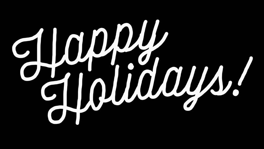 This is a motion graphic animation of a white wiggly hand drawn happy holidays, on alpha transparent background, on loop