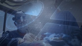 Female surgeon performing operation with scalpel in operating room, with holographic HUD overlays. Medical, innovation, futuristic, teamwork, precision, technology, healthcare - Powered by Shutterstock - Get 15% off with code: PIKWIZARD15