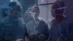 Female and male surgeons pointing with clamps and discussing surgery in OR with digital network. Medical, collaboration, futuristic, innovation, healthcare, precision, teamwork - Powered by Shutterstock - Get 15% off with code: PIKWIZARD15