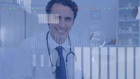 Doctor analyzing clinical data on laptop with animated bar charts pie graphs in health tech. Medical, technology, innovation, digital, analysis, professionalism, healthcare - Powered by Shutterstock - Get 15% off with code: PIKWIZARD15