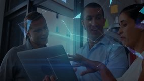 Three professionals working on laptop in tech office, interacting with holographic network globe. Collaboration, innovation, technology, digital, connectivity, modern, teamwork - Powered by Shutterstock - Get 15% off with code: PIKWIZARD15