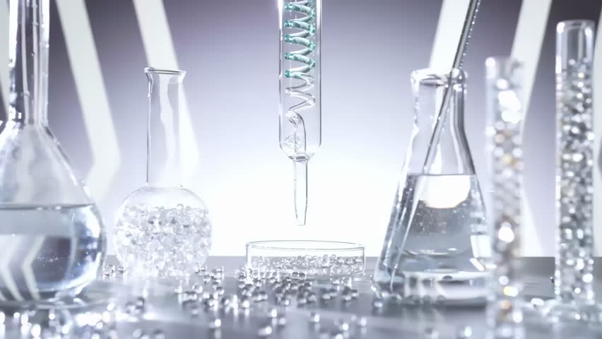 Health Industry Lab Chemistry concept, transparent blue fluid dripping into the glass petri dish. Chemical laboratory concept with erlenmeyer flask, tests tube and petri dish on light background - Powered by Shutterstock - Get 15% off with code: PIKWIZARD15
