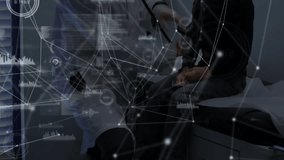 Male doctor examining boy with stethoscope in clinic, showing digital network and chart overlays. Medical, healthcare, diagnostics, digital, clinical, innovative, pediatric - Powered by Shutterstock - Get 15% off with code: PIKWIZARD15