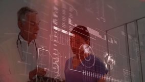 Medical team standing in hospital, interacting with holographic medical charts and DNA helix. Healthcare, innovation, technology, collaboration, analysis, diagnostics, futuristic - Powered by Shutterstock - Get 15% off with code: PIKWIZARD15