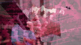 male medical professional interacting with tablet in office, displaying animated DNA helix and grid. Biomedical, technology, innovation, healthcare, scientist, research, digital - Powered by Shutterstock - Get 15% off with code: PIKWIZARD15