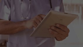 male doctor interacting with holographic binary code interface in clinic, showing security shield. Medical, technology, innovation, cybersecurity, digital, healthcare, futurism - Powered by Shutterstock - Get 15% off with code: PIKWIZARD15