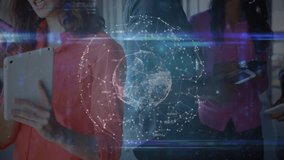 Three professionals examining holographic network in technology lab, visualizing code streams. Technology, collaboration, innovation, data, futuristic, digital, communication - Powered by Shutterstock - Get 15% off with code: PIKWIZARD15