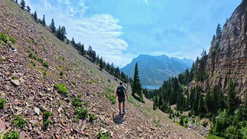 Following Man down to Cosley Lake in Glacier National Park
