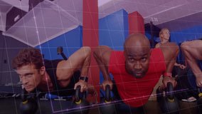 Workout partners performing kettlebell push-ups in fitness studio, with animated strength chart. Strength, training, fitness, motivation, sports, workout, endurance - Powered by Shutterstock - Get 15% off with code: PIKWIZARD15