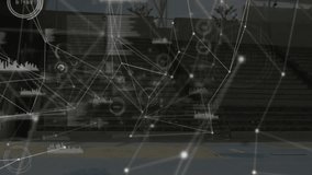 Male athlete running on track, displaying sports analytics network nodes and bar-chart overlays. Stamina, fitness, digital, urban, active, performance, technology - Powered by Shutterstock - Get 15% off with code: PIKWIZARD15