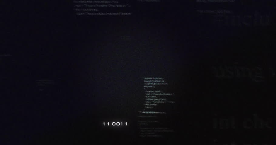 Glitching digital interface showing blurred binary digits and sharp 11 symbols over grainy static. Cryptography, technology, abstract, futuristic, cyber, digital art, glitch effect