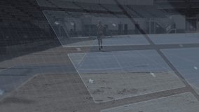 female athlete sprinting on track in sports technology demo, displaying AR metrics charts. Performance, fitness, futuristic, sport, motion, digital, activewear - Powered by Shutterstock - Get 15% off with code: PIKWIZARD15