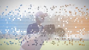 Teen female baseball player holding glove and taking ready stance on field, showcasing pixel mosaic. Athletic, youth, sport, outdoor, vibrant, competitive, energetic - Powered by Shutterstock - Get 15% off with code: PIKWIZARD15