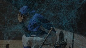 Female baseball player sitting dugout bench, holding bat, gazing left, showing tech network overlay. Athletic, sports, fitness, modern, technology, determination, urban - Powered by Shutterstock - Get 15% off with code: PIKWIZARD15