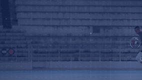 Teenage boy athlete propelling ahead in sports facility, with holographic graphs displaying metrics. Athlete, futurism, technology, innovation, performance, biomechanics, digital - Powered by Shutterstock - Get 15% off with code: PIKWIZARD15