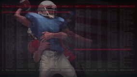 quarterback gripping football preparing to throw on football field, with cybersecurity code overlay. Sports, technology, cybersecurity, action, digital, competition, intensity - Powered by Shutterstock - Get 15% off with code: PIKWIZARD15
