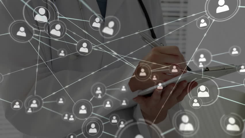 Doctor holding tablet with stethoscope in medical office, showing telemedicine network nodes. Healthcare, telemedicine, digital, medical, professional, technology, innovation - Powered by Shutterstock - Get 15% off with code: PIKWIZARD15