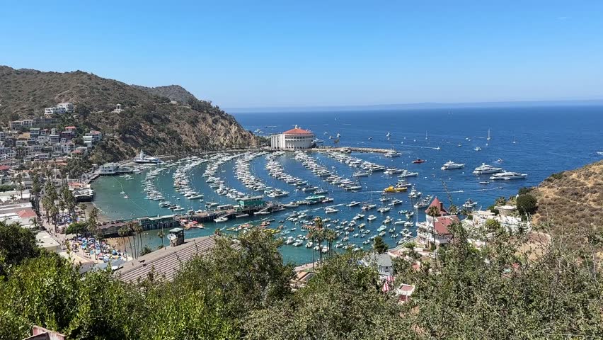 Catalina Island Tours And Adventures; Picture Perfect Views Above The Famous Casino, Harbor, And Marina. Passenger POV In A Moving Golf Cart.