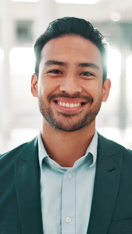Face, business and happy Asian man in office with confidence, ambition and tax consultant with pride. Portrait, smile and corporate professional worker, accountant and financial advisor in Singapore