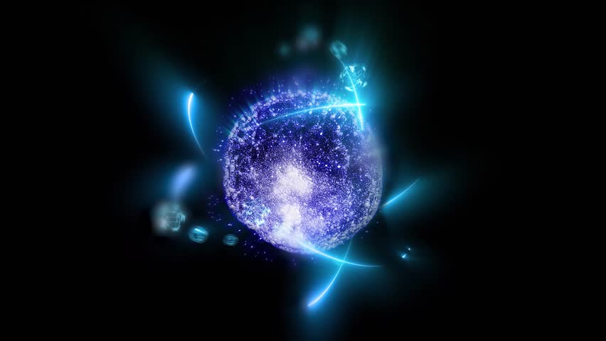 3D illustration of an atom showing the nucleus with protons and neutrons.
