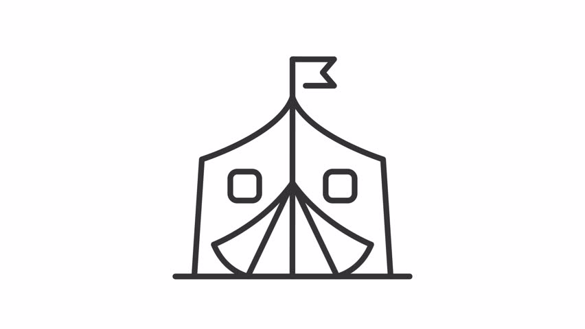 Right to asylum in other countries from persecution line animation. Tent camp for victims animated icon. Refugees protection program. Outline element on white background. HD video with alpha channel