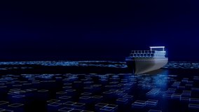 A cargo ship with shipping containers is shown in a blue and white color scheme. - Powered by Shutterstock - Get 15% off with code: PIKWIZARD15