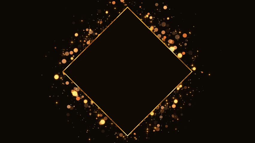 abstract gold frame with golden glitter shiny stars and golden dust and particles  holiday christmas and new year 4k animation 