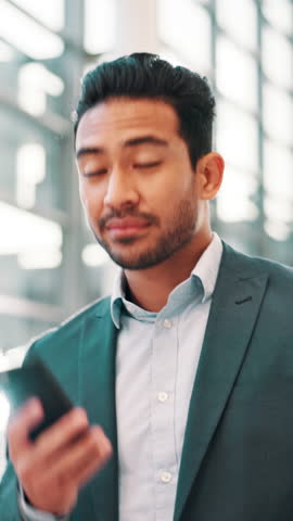 Phone call, walking and man with smile, office and conversation for listing of property and plan. Business, real estate agent and person with mobile for communication, happy and talking with contact