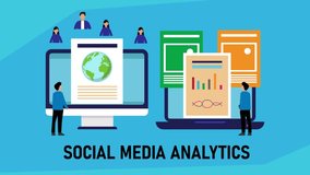 media analytics, featuring stylized figures analyzing data on computer screens and laptops, with charts and global icons cartoon animation - Powered by Shutterstock - Get 15% off with code: PIKWIZARD15