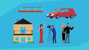 Celebrity Lifestyle Concept – Red Carpet, Luxury Car, Paparazzi, and Glamorous Living cartoon animation - Powered by Shutterstock - Get 15% off with code: PIKWIZARD15
