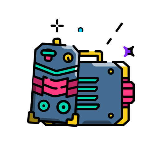 Welding machine icon animation featuring compact welding units, cables, and spark effects. Perfect for industrial visuals, metalwork tutorials, and tool branding.
