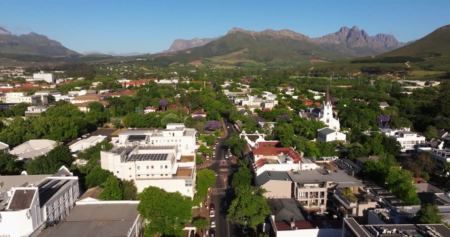 Establishing Drone Shot Above Beautiful Stellenbosch, South Africa. Summer
