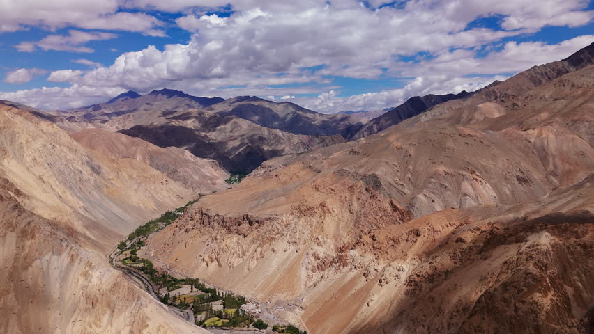 Ladakh Mountain Valley Seen Aerial View