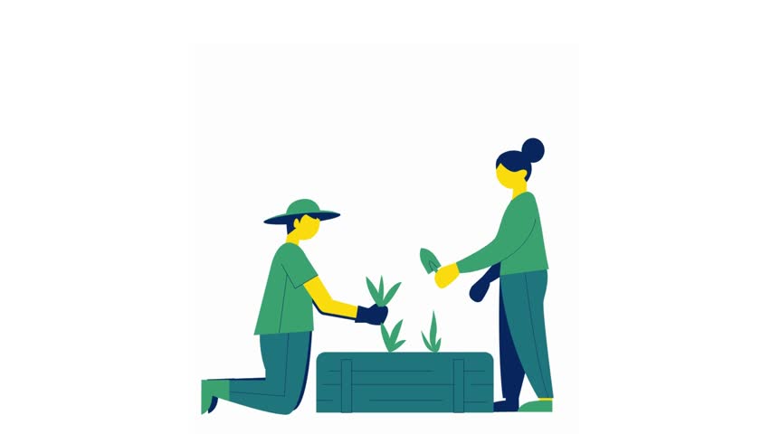 Cartoon Animation of People Gardening