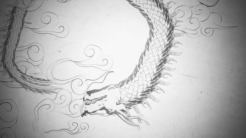 Loop animation of a dragon in ink painting style, white Japanese paper background