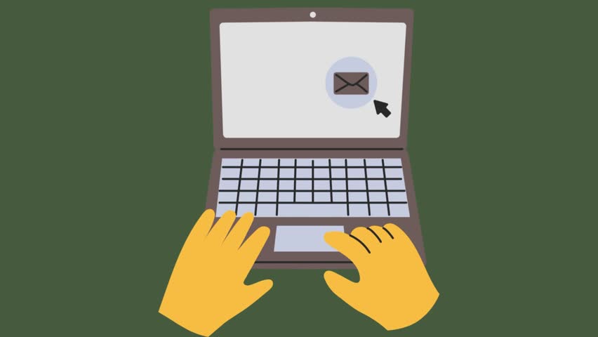 Cartoon Animation of a Pair of Hands Typing Using a Laptop to Send Online Job Applications Directly