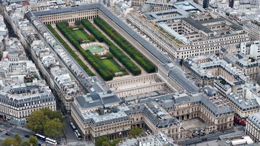 Aerial view of Palais-Royal (former French royal palace) in Paris, France
