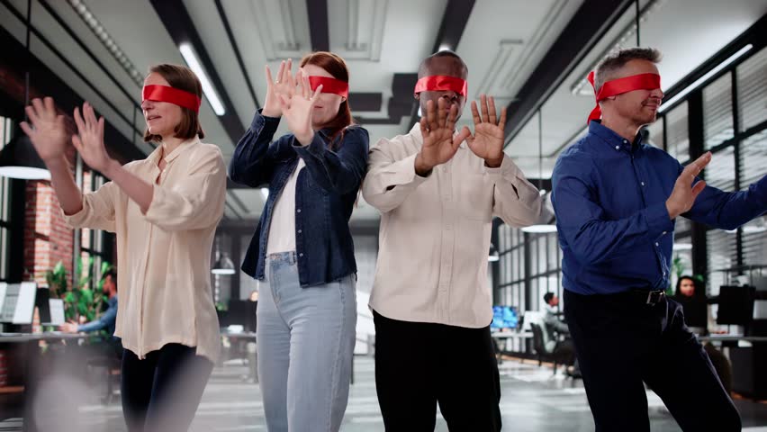 Lost Confused Blindfold People. Unsure Business Group