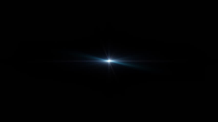 Abstract loop center glow blue star optical shine light lens flares flickering animation on black background for screen project overlay. 