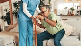 Nursing home, nurse and help for old man, cane and physical therapy for elderly patient or support. Homecare, caregiver and senior person with disability in assisted living, holding hands or walking - Powered by Shutterstock - Get 15% off with code: PIKWIZARD15