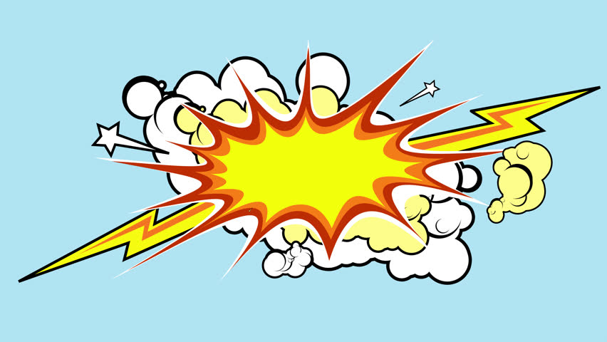 Comic explosion with lightning and stars over a blue background, ideal for conveying concepts of surprise, impact, and power