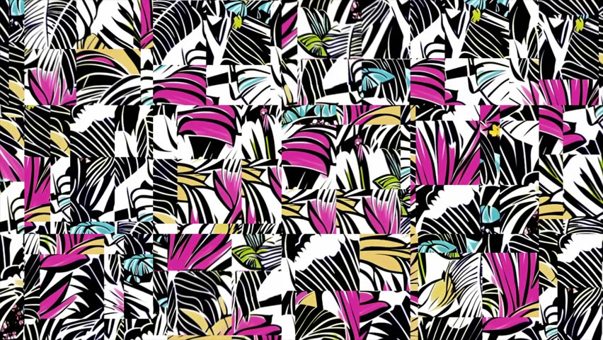 A bold seamless pattern with tropical leaves, illustrated botanical style with Art Deco influences. Large, high-contrast leaves white background, placed along lower edge.