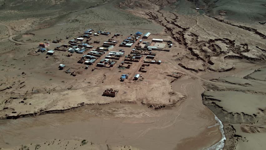 Remote village Bolivia field aerial drone view Sud Lipez region South America