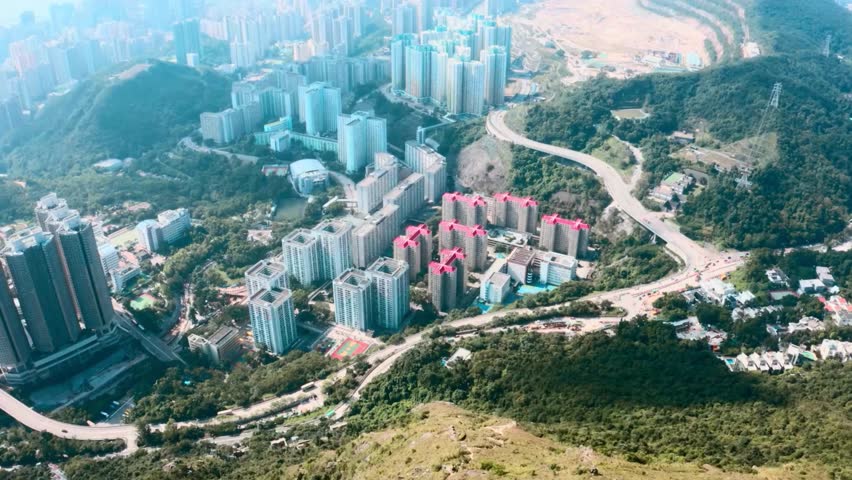Aerial View of Hong Kong High-Rise Residential Buildings and Roads